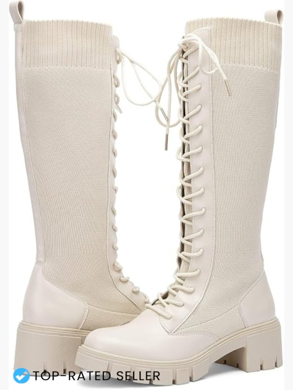 Women's Knee High Combat Boots Chunky Platform Lace Up Gothic Punk Work